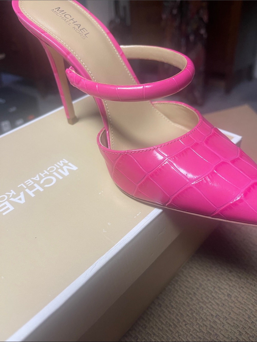 Michael Kors Hot Pink Croc-Embossed Stiletto Slide - Picture 2 of 6